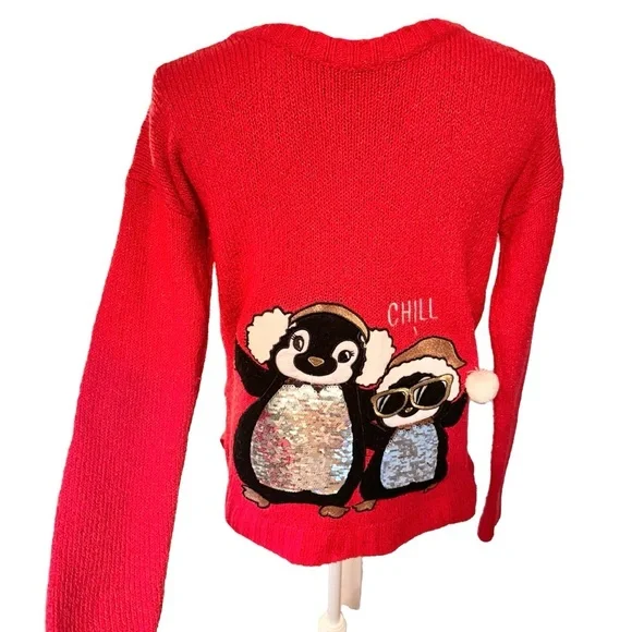 🎅 Justice Red Sweater with Penguin Design Great for the holiday’s