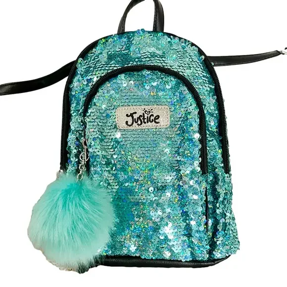 NWOT JUSTICE Backpack in Bright Blue Sparkles with handle and adjustable straps