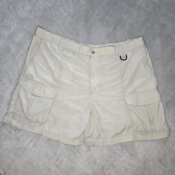 Columbia PFG Cargo Shorts Mens 2XL Beige Nylon Elastic Waist Fishing Hiking
