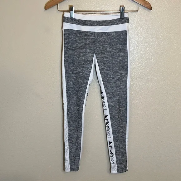 JUSTICE Sport Active Gray White Leggings