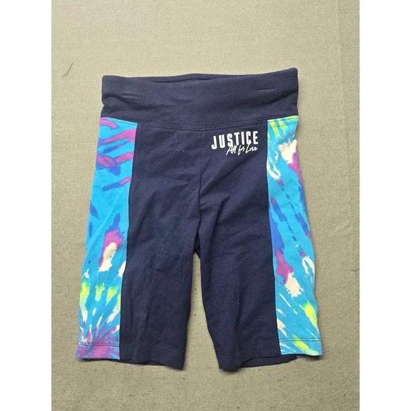 Justice Girls Navy Blue Tie Dye Side Panel Bike Shorts Size S 7/8 All For Love