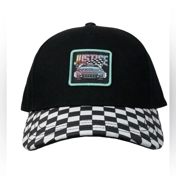 NWT Justice x NASCAR Girls Adjustable Baseball Cap Checkered Racing Hat OSFM