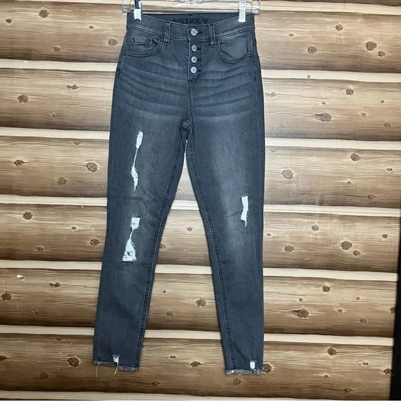 5/$30 Justice girl skinny mid‎ rise distressed gray jeans size 16