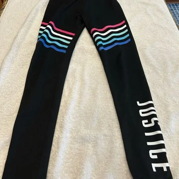 Justice Black and Pink Leggings with Vibrant Stripes