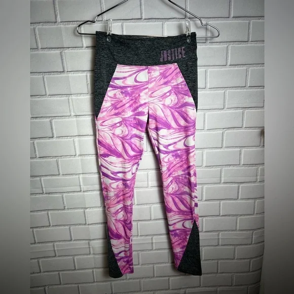 Justice Active Gray/Pink /Purple Swirl Leggings for girls/Size 10