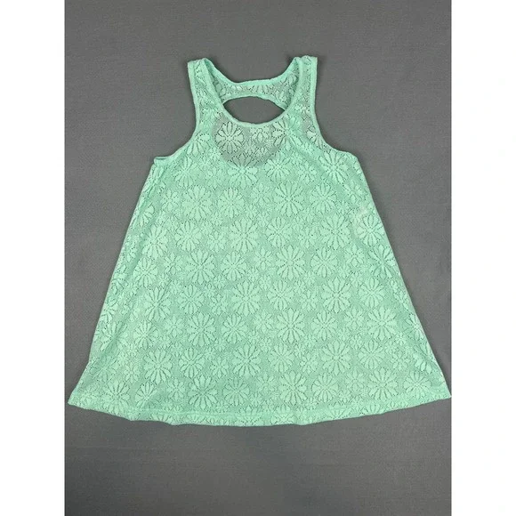 Boho Floral Mesh Lace Tank Beach Cover Up Size‎ 10 Medium Jade Green Justice