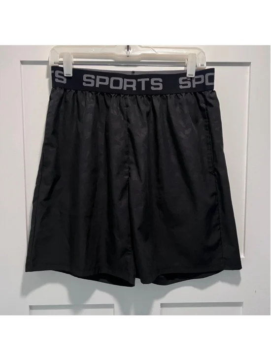 SHEIN Men’s Black Athletic Shorts – Size M – Elastic “SPORTS” Waistband