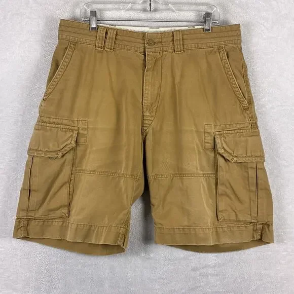 VTG Polo Ralph Lauren Cargo Shorts Mens 35 Tan Y2K Preppy Baggy Skate Military