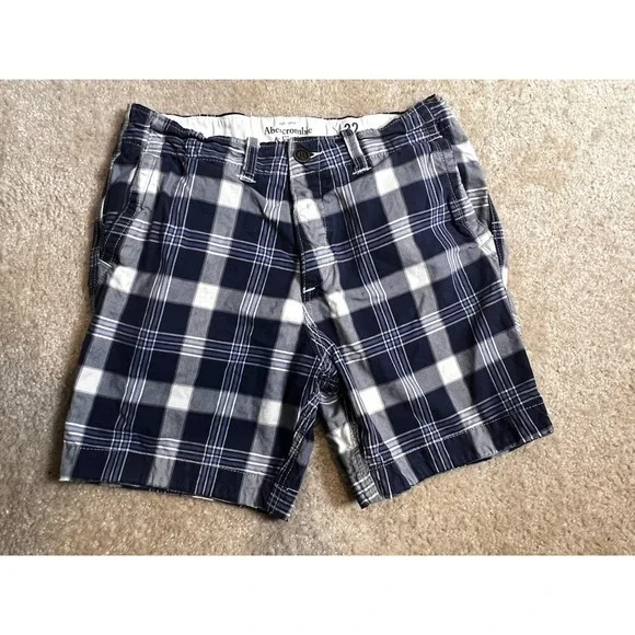 VTG Abercrombie‎ & Fitch Shorts Men 32 Blue White Plaid Y2K Baggy 90s Grunge