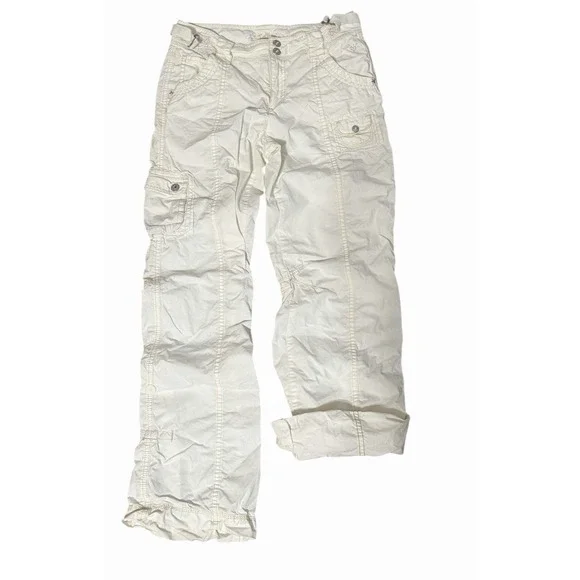 Justice Cargo Pants Girls 14 White Roll Up Relaxed Cropped Y2K Utilty Minimalist