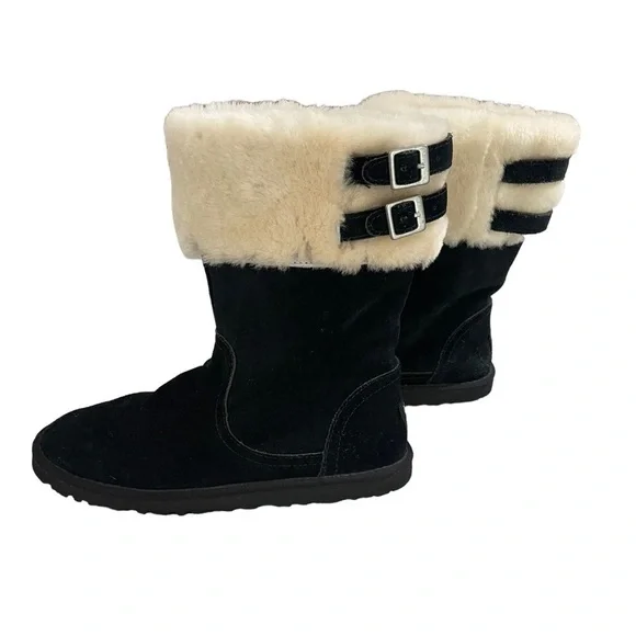 UGG Australia Boots Buckles Straps Black Beckham Cuffed Size 6