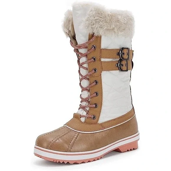 Women Waterproof Mid Calf Faux Fur Lined Zip‎ Up Warm Snow Boots Insulated SZ 11