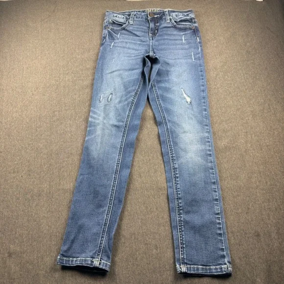 Justice Girls Super Skinny‎ Jeans Mid Rise Medium Wash Distressed Denim Size 10