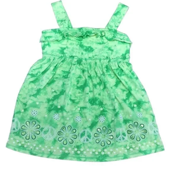 Justice Lime Green Floral Tank Top Girls Size 14 Cotton Sleeveless
