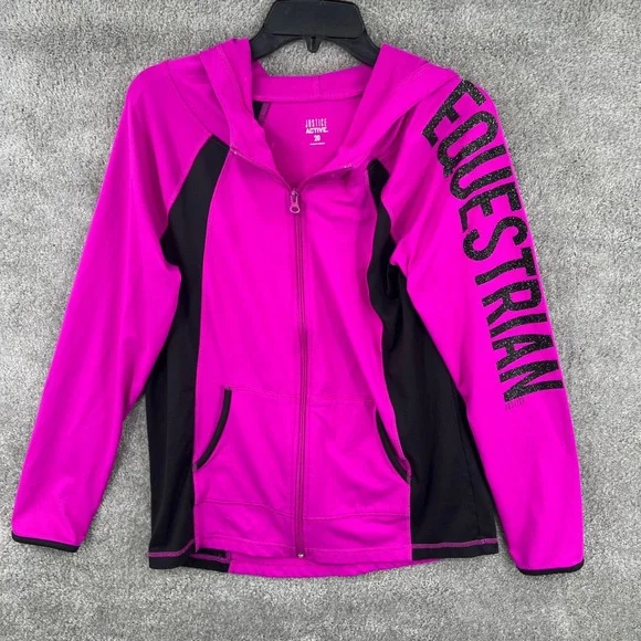 Justice Active Girls Pink Equestrian Full‎ Zip Hoodie Size 20 Y2K Barbiecore