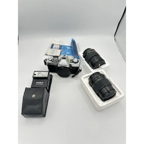 Vintage Minolta X370 N Film Camera w/ Multiple Lenses 135/35-70 & Flash