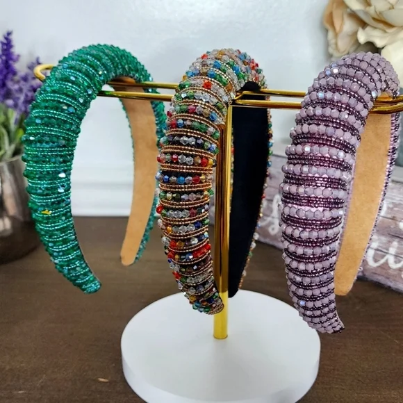 Elegant Beaded Headbands - Green, Multicolor, Purple, Black & Gold
