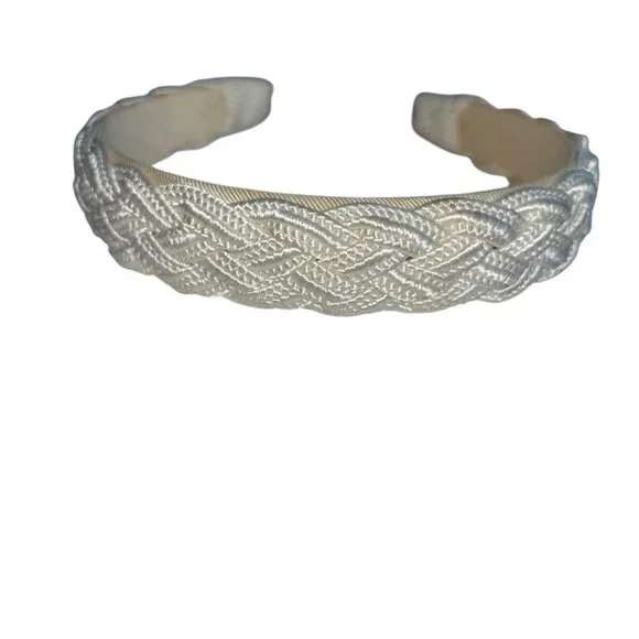 talbots ivory white silk braided fishermans head band