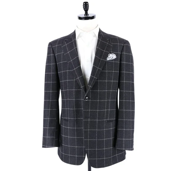 Armani Collezioni Blazer Mens 40R Black Gray Windowpane Cashmere Made in Italy