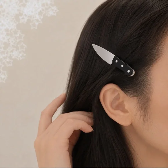 Anthro Black Mini Knife Hair Clip - Silver Blade Accent