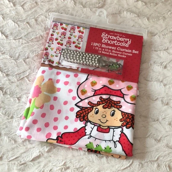 Strawberry Shortcake Shower Curtain Set - Pink Polka Dot