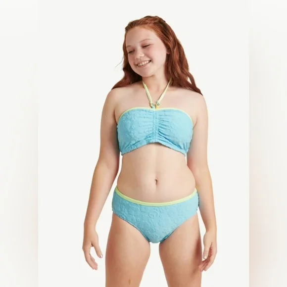 Justice Justice Girls 2 Piece Flounce Top Bikini Swimsuit Light Blue Size L(12/