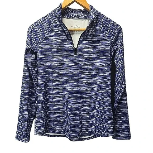 Justice Girls Blue‎ Heather Tiger Quarter Zip Long Sleeve Activewear Mock Top 12
