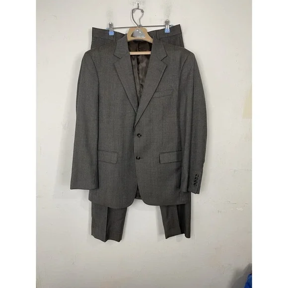 Jos‎ A Bank Mens Suit 40R Jacket & Pants Set Gray Plaid 2 Piece US 33 Waist