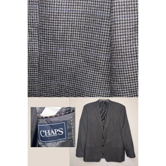 Chaps Ralph Lauren Gray‎ Black Blue Plaid Jacket Blazer Men's 44R