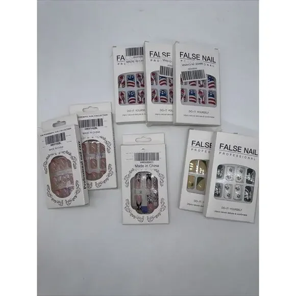 False Nails Beautiful Nail Do it Yourself KITS Lot Of 8 packs NIB 24‎ In Ea/glue