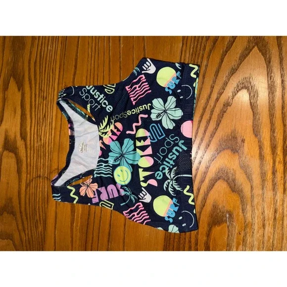 Justice Sport Girls Bra Top Surf Smiley Flower Print Size S 7‎ 8