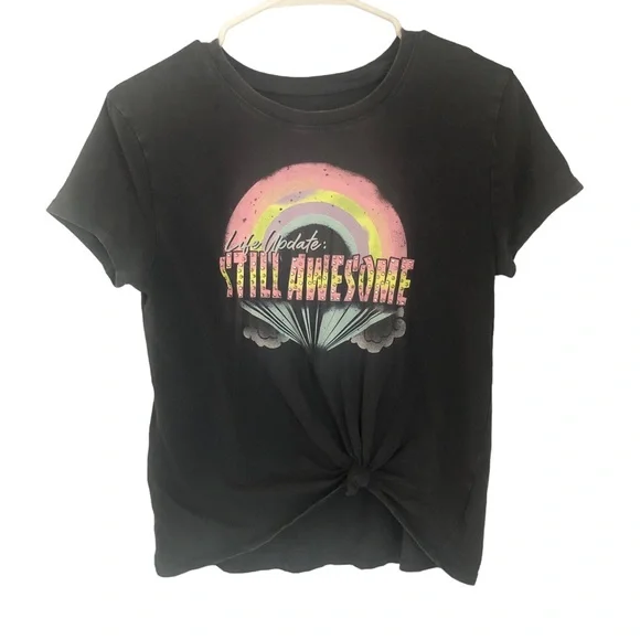 Justice Store Girls Grey Distressed Knot Top Studs AWESOME Graphic
