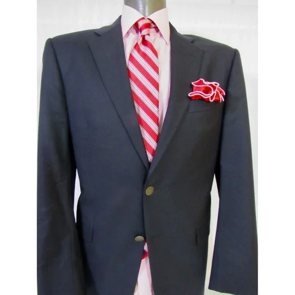 Hickey Freeman Super 140 Made for Nordstrom Monogram Button Navy Blazer Size 42R