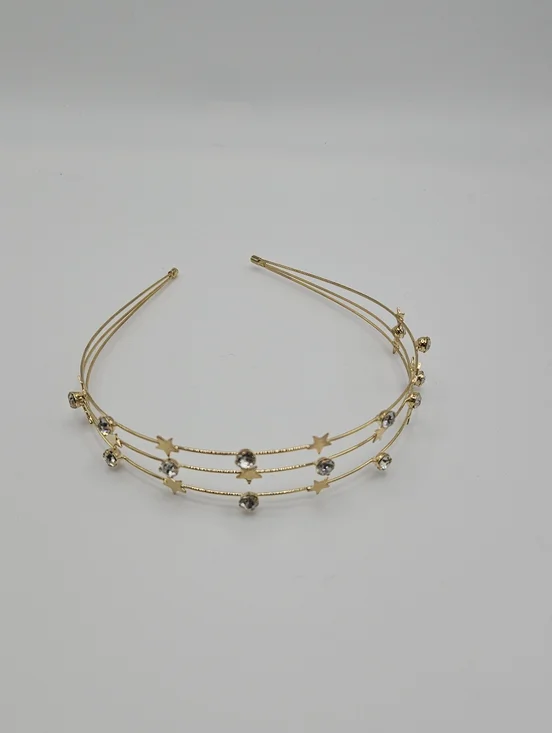 gold tone wire headband with stars and rhinestones