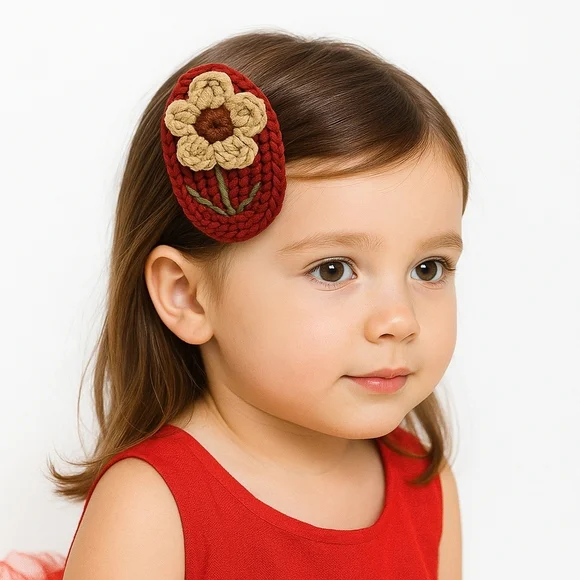 Hand Crafted Crochet Floral Hair Clip Vintage Botanical Coquette Accessory Red