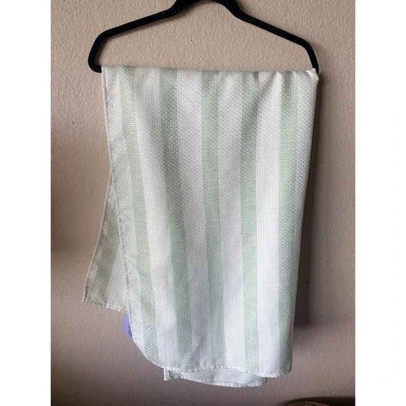 IZOD Sage Green White Striped Shower Curtain Waffle Weave‎ Linens 100 x 60