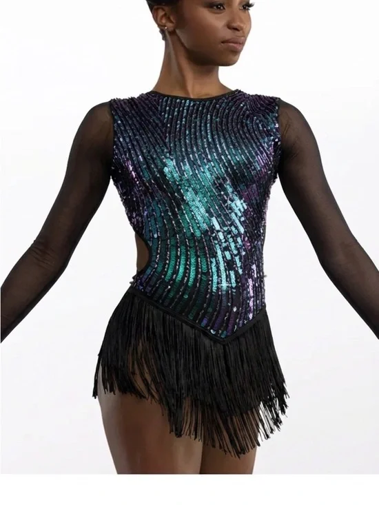 Weissman Elite | Von Dutch Teal Purple Black Sequin Fringe Dance Costume, MC
