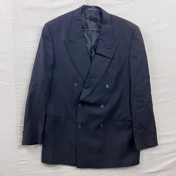 Yves Saint Laurent Blazer Mens 42R Navy Blue Double Breasted Worsted Wool Peak