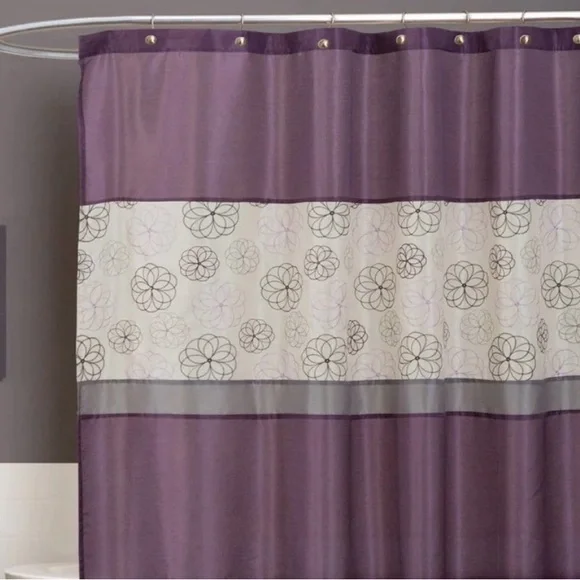 Lush Decor Covina Embroidered Geometric Floral Fabric Shower Curtain