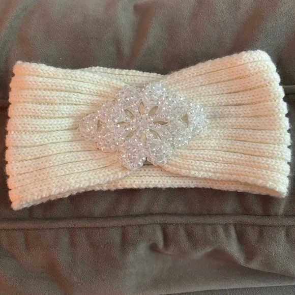 Betsey Johnson Cream Knit Headband with Crystal Detail