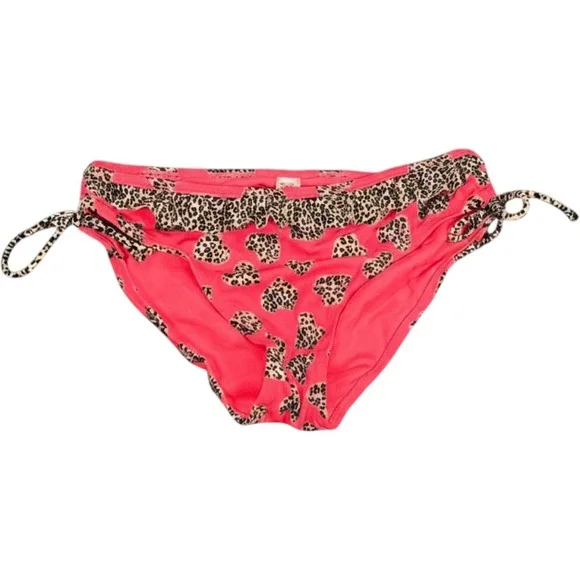 Justice Girls Pink Leopard Heart Print Bikini Swim Bottoms Ruffle Side Tie 14