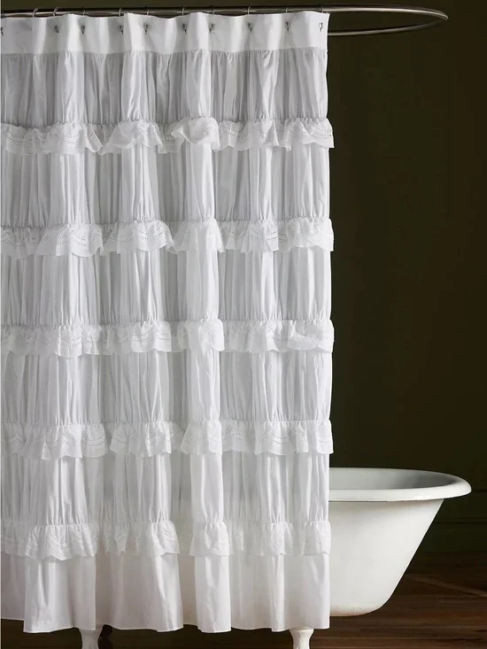 🌸Anthropologie home white ruffle eyelet shower curtain 72x72 100% cotton