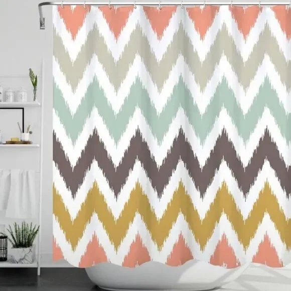 Art Fabric Shower Curtain,Rainbow-Colored Wavy Stripes Geometric