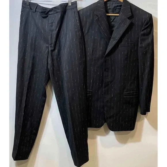 Versace Classic Men's Black Wool Pin Striped 2-Piece Suit SZ 50L