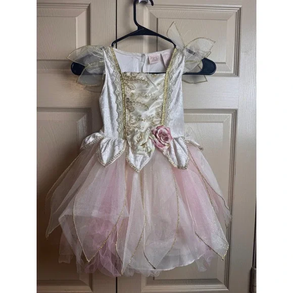 Fairy Dust Girls Princess Costume Dress Cream Pink‎ Gold Glitter Tulle Size 4