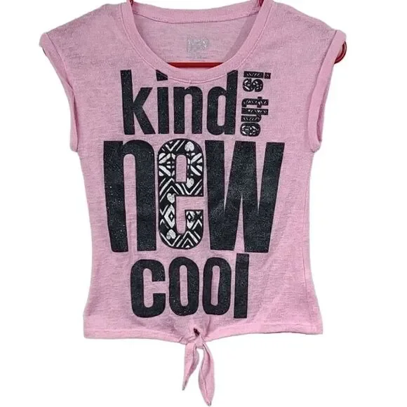 Justice Girls Pink Glitter Knot Front Shirt “Kind Is The New Cool” Slub Knit 8