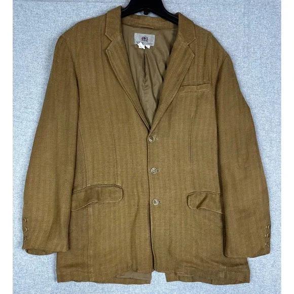 VTG Territory Ahead Linen Silk Blazer Mens Large Brown Herringbone Sport Coat
