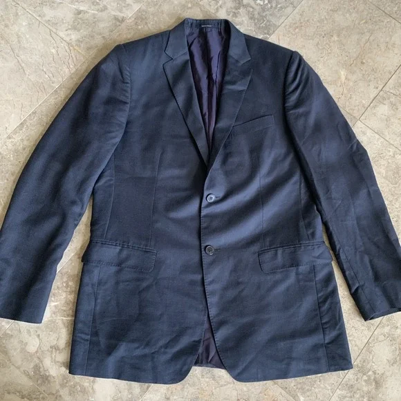 Z Zegna City Two Button Blazer Men Size 50L Navy Wool Silk Linen Blend Mexico