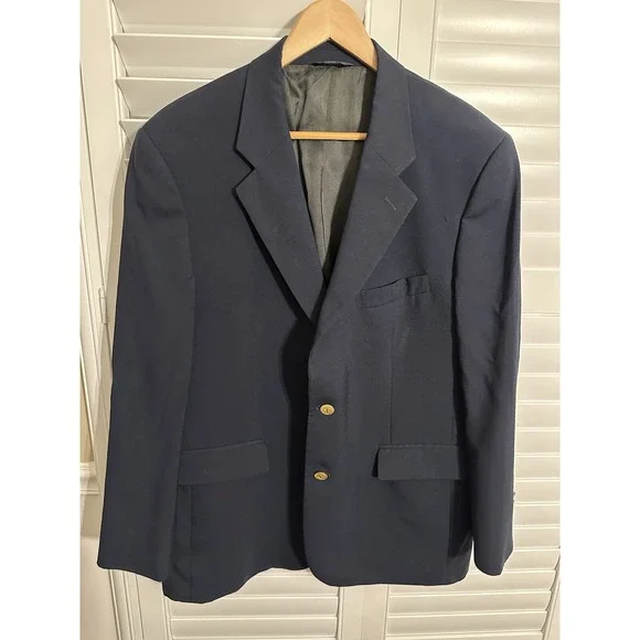 Brooks Brothers 346 Mens Navy Blue 100% Wool Gold Btn Sport Coat Blazer 43R Read