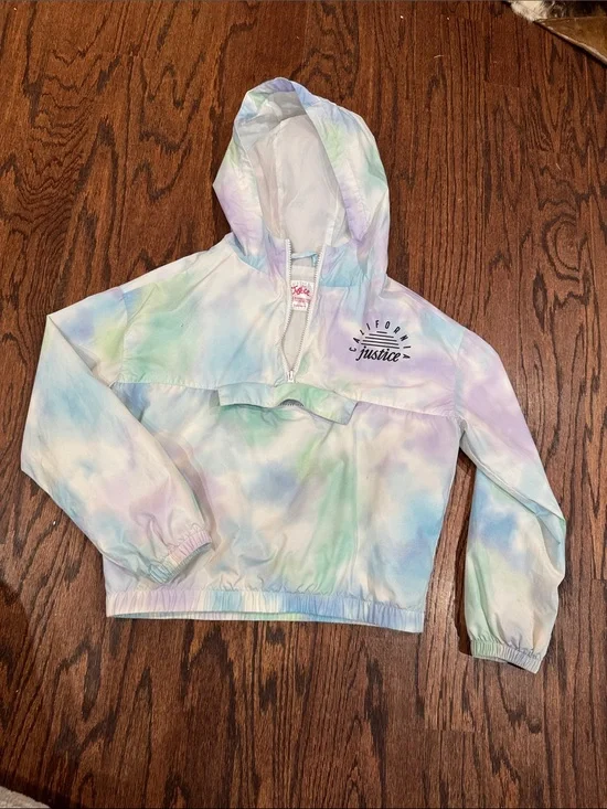Justice Pastel Tie-Dye Hooded Windbreaker - Lavender, Mint, Blue size 12